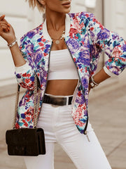 Inrosy bombers imprimé à fleurie fermeture éclair manches longues femme mode veste