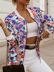 Inrosy bombers imprimé à fleurie fermeture éclair manches longues femme mode veste