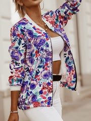 Inrosy bombers imprimé à fleurie fermeture éclair manches longues femme mode veste