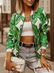 Inrosy bombers imprimé à fleurie fermeture éclair manches longues femme mode veste