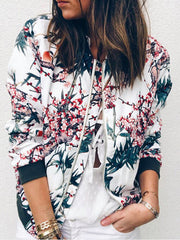 Inrosy bombers imprimé à fleurie fermeture éclair manches longues femme décontracté veste