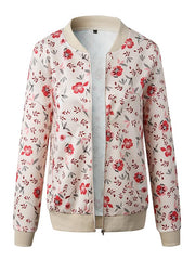 Inrosy court bombers imprimé à fleurie fermeture éclair manches longues femme veste rose