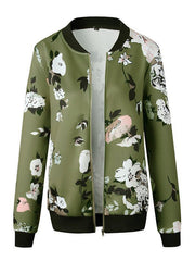 Inrosy bombers imprimé à fleurie fermeture éclair femme décontracté veste vert armée