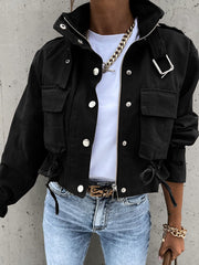 Inrosy court veste unicolore poches ceinture col revers manches longues femme style boyfriend mode