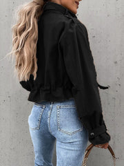 Inrosy court veste unicolore poches ceinture col revers manches longues femme style boyfriend mode