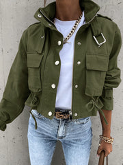 Inrosy court veste unicolore poches ceinture col revers manches longues femme style boyfriend mode