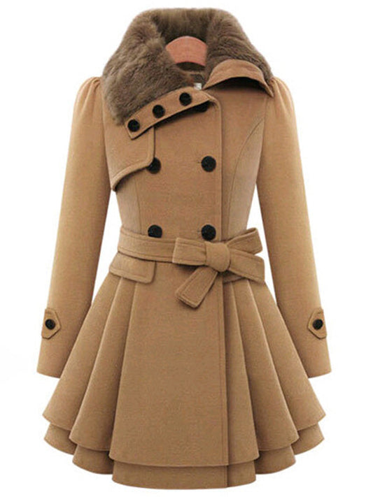 Inrosy manteau patineuse avec fausse fourrure col double boutonnage femme élégant hiver parka