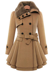 Inrosy manteau patineuse avec fausse fourrure col double boutonnage femme élégant hiver parka