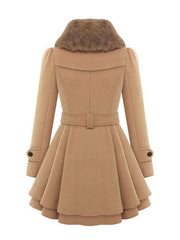 Inrosy manteau patineuse avec fausse fourrure col double boutonnage femme élégant hiver parka