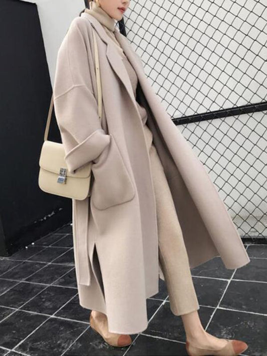 Inrosy longue manteau en laine fendu le côté ceinture femme veste abricot