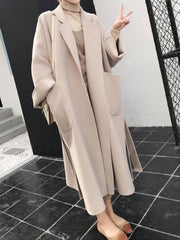 Inrosy longue manteau en laine fendu le côté ceinture femme veste abricot