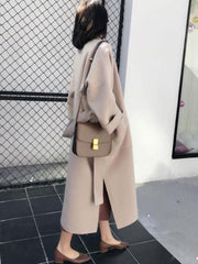 Inrosy longue manteau en laine fendu le côté ceinture femme veste abricot