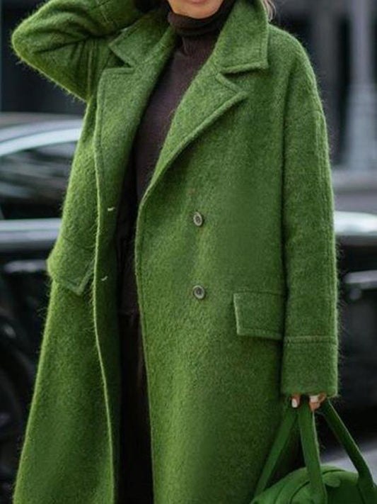 Inrosy manteau long ample ouble boutonnage col à revers femme automne et hiver