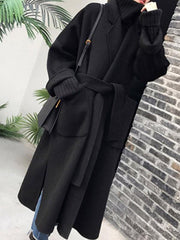 Inrosy longue manteau en laine fendu le côté ceinture oversized femme veste