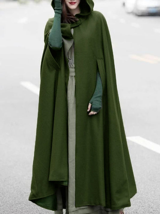 Inrosy longue poncho manteau en laine capuche asymétrique mode femme cape