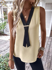 Inrosy débardeur v-cou col lavallière sans manches élégant mode femme été abricot hauts