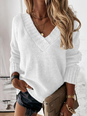 Inrosy pull unicolore v-cou manches longue femme décontracté hiver