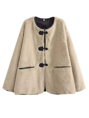Inrosy veste en peluche en fausse fourrure boutonnage poches col rond manches longues femme élégant mode hiver manteau