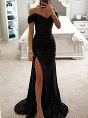 Inrosy robe longue bustier brillante paillette fendu le côté sirene col bateau sans manches femme élégant de soirée cérémonie