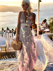 Inrosy robe longue bronzage brillante paillette v-cou sans manches élégant femme de soirée de plage