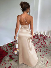 Inrosy robe demoiselle d'honneur moulante une épaule fendu le côté dos nu sans manches femme élégant de soirée pour mariage