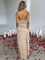 Inrosy robe demoiselle d'honneur moulante une épaule fendu le côté dos nu sans manches femme élégant de soirée pour mariage