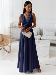 Inrosy robe longue bretelle v-cou fluide noeud papillon ceinture sans manches femme élégant bal de promo