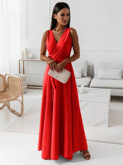 Inrosy robe longue bretelle v-cou fluide noeud papillon ceinture sans manches femme élégant bal de promo