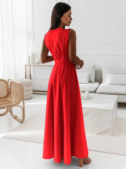 Inrosy robe longue bretelle v-cou fluide noeud papillon ceinture sans manches femme élégant bal de promo