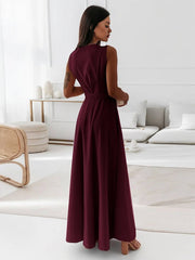 Inrosy robe longue bretelle v-cou fluide noeud papillon ceinture sans manches femme élégant bal de promo