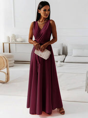 Inrosy robe longue bretelle v-cou fluide noeud papillon ceinture sans manches femme élégant bal de promo