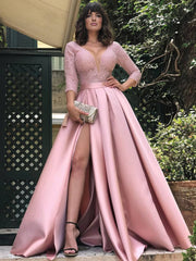 Inrosy robe maxi longue avec dentelle fendu le côté v-cou femme élégant de soirée cérémonie
