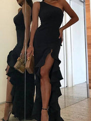 Inrosy longue robe de soirée fendu le côté à volantée asymétrique sans manches femme élégant cérémonie