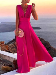 Inrosy longue robe de soirée mousseline dos nu bretelle décolleté plongeant sans manches femme élégant mode