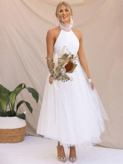 Inrosy longue robe trapèze licou découpes tutu en tulle noeud papillon sans manches femme doux élégant de soirée bal de promo