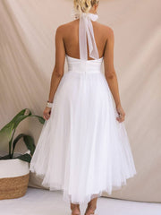 Inrosy longue robe trapèze licou découpes tutu en tulle noeud papillon sans manches femme doux élégant de soirée bal de promo