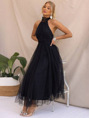 Inrosy longue robe trapèze licou découpes tutu en tulle noeud papillon sans manches femme doux élégant de soirée bal de promo