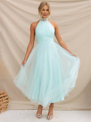Inrosy longue robe trapèze licou découpes tutu en tulle noeud papillon sans manches femme doux élégant de soirée bal de promo