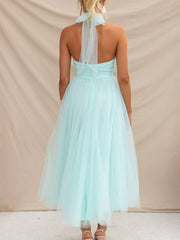 Inrosy longue robe trapèze licou découpes tutu en tulle noeud papillon sans manches femme doux élégant de soirée bal de promo