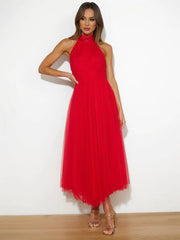 Inrosy longue robe trapèze licou découpes tutu en tulle noeud papillon sans manches femme doux élégant de soirée bal de promo