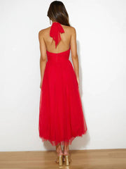 Inrosy longue robe trapèze licou découpes tutu en tulle noeud papillon sans manches femme doux élégant de soirée bal de promo