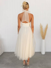 Inrosy longue robe trapèze licou découpes tutu en tulle noeud papillon sans manches femme doux élégant de soirée bal de promo