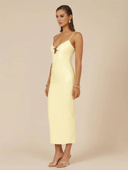 Inrosy robe longue moulante couleur dégradé brillante paillette fendu à fines brides v-cou femme décontracté de soirée