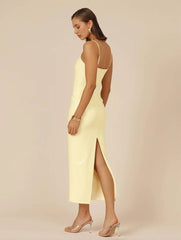 Inrosy robe longue moulante couleur dégradé brillante paillette fendu à fines brides v-cou femme décontracté de soirée
