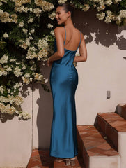 Inrosy robe demoiselle d'honneur satin moulante dos nu à fines brides élégant femme de soirée invité mariage