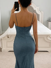 Inrosy robe longue moulante fendu le côté bustier à fines brides sans manches femme élégant de soirée