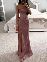 Inrosy robe longue moulante fendu le côté bustier à fines brides sans manches femme élégant de soirée