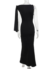 Inrosy robe longue moulante unicolore une épaule sans manches femme élégant de soirée