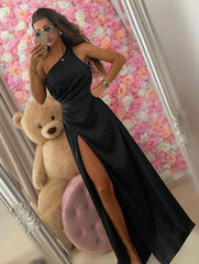 Inrosy robe longue en satin moulante une épaule fendu le côté dos nu sans manches femme élégant de soirée