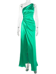 Inrosy robe longue en satin moulante une épaule fendu le côté dos nu sans manches femme élégant de soirée